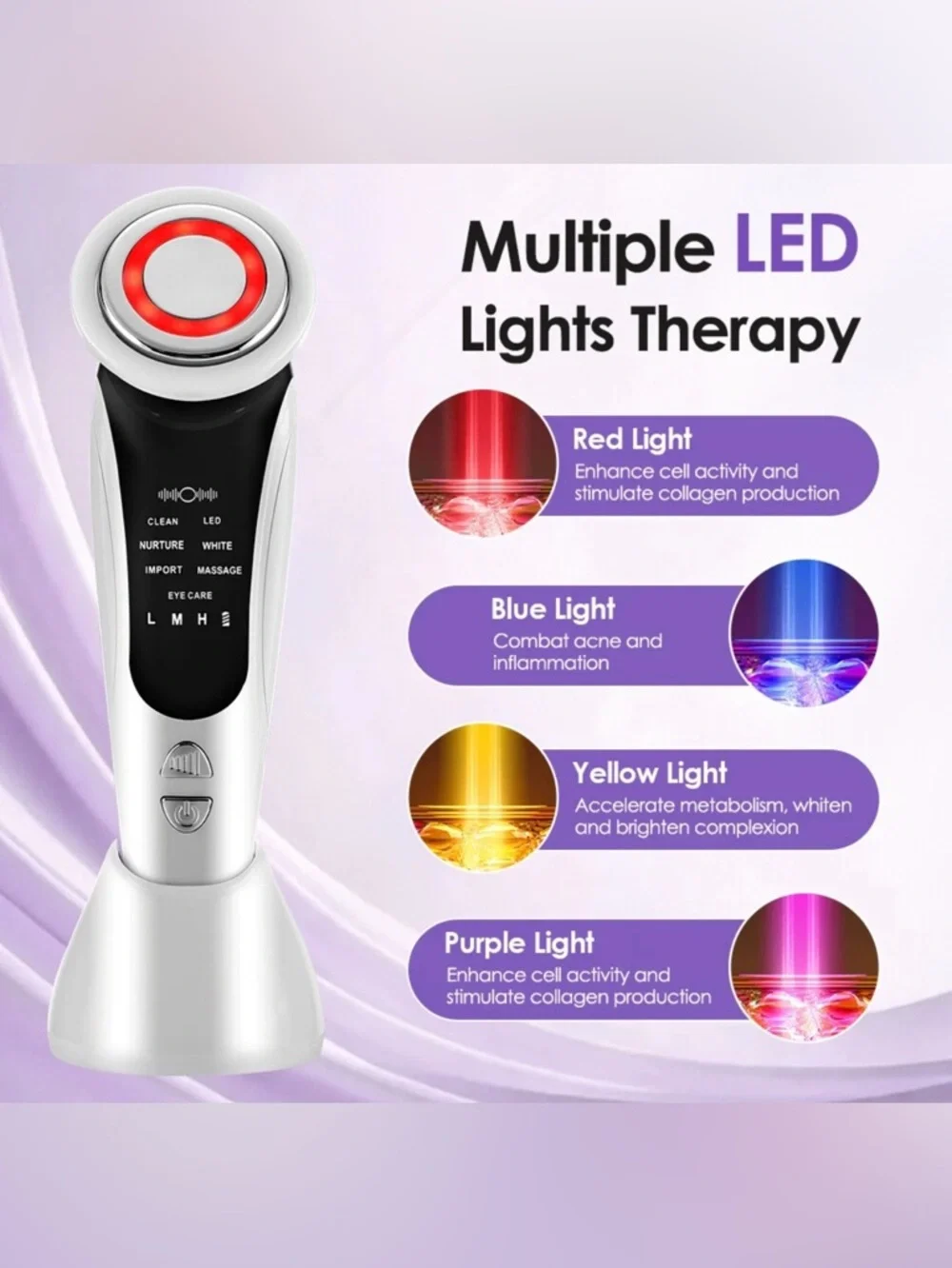 LED Facial Massager Face Beauty Tool 7 Modes Skin Care Wand New